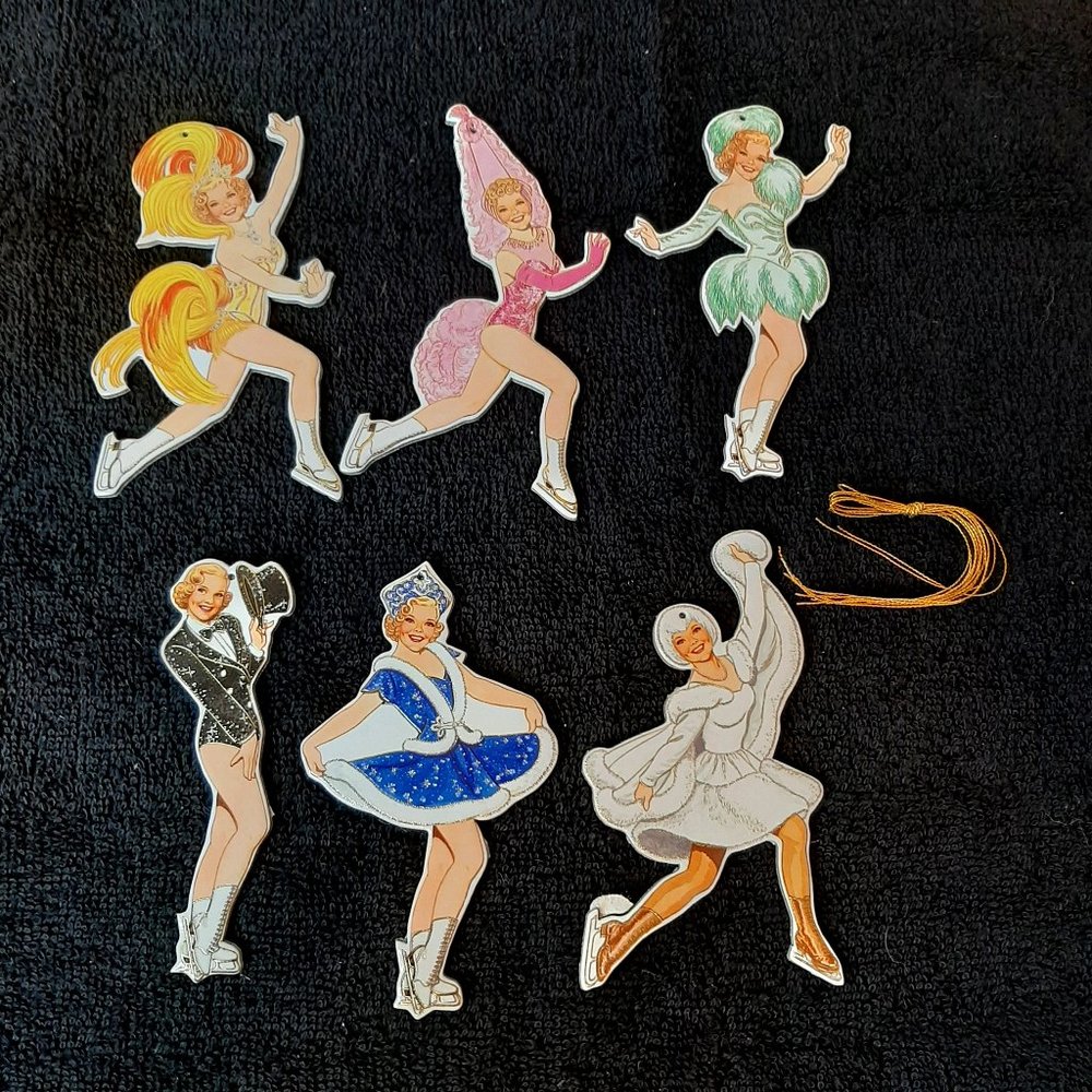 Vtg set 6 Ice Skating Ornaments Sonja Henie Retro
